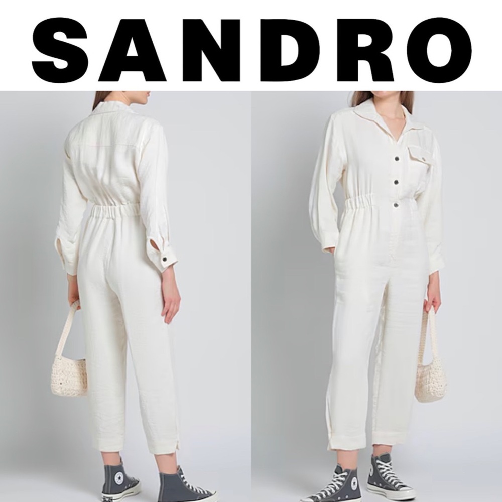 NWOT SANDRO Sidonie cropped hammered-crepe jumpsuit